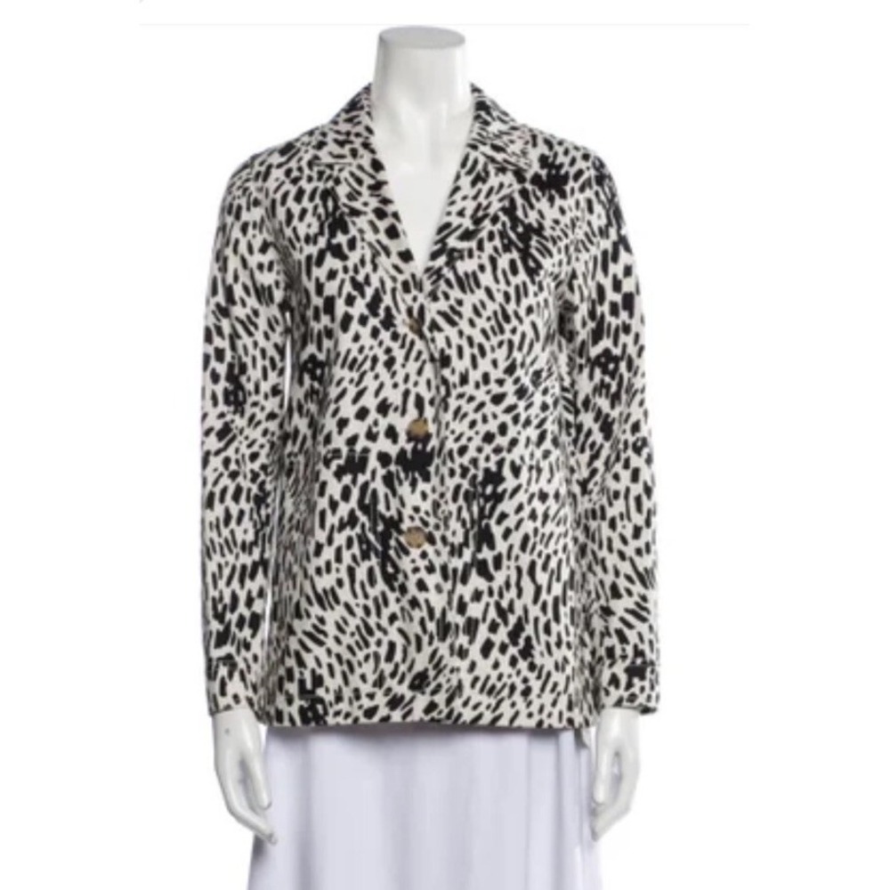 Lafayette 148 New York Leopard Print 3 Button Cotton Canvas Blazer Jacket M